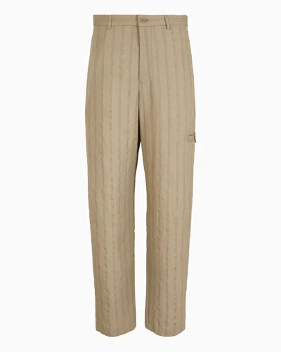 Emporio Armani Official Store Trousers With Monochromatic Stripes In A Peach-feel Viscose-blend In Beige