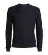 Emporio Armani Basket Weave Virgin Wool Jacquard Crewneck Sweater In Blue