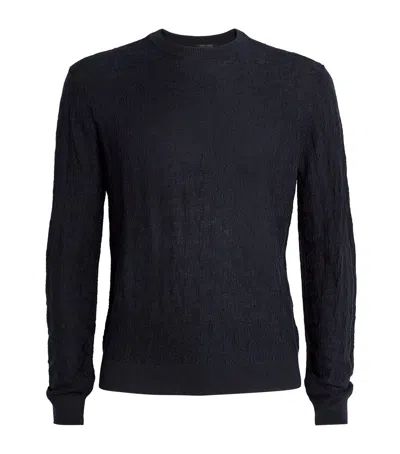 Emporio Armani Tonal Diamond Wool Sweater In Black