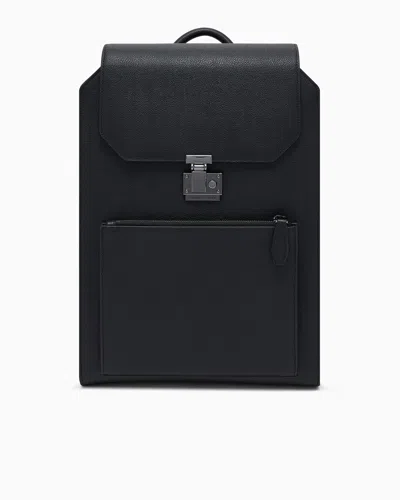 Emporio Armani Tumbled-leather Backpack With Flap And Laptop Compartment In Black