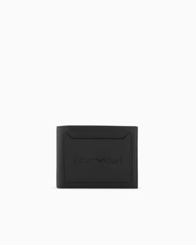 Emporio Armani Official Store Tumbled-leather Bi-fold Wallet With Outer Pocket In Black Logo