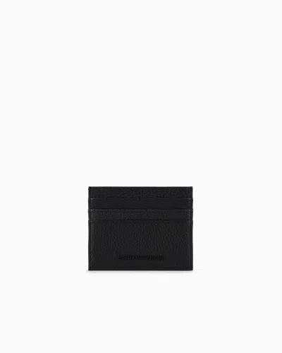 Emporio Armani Tumbled Leather Card Holder In Black
