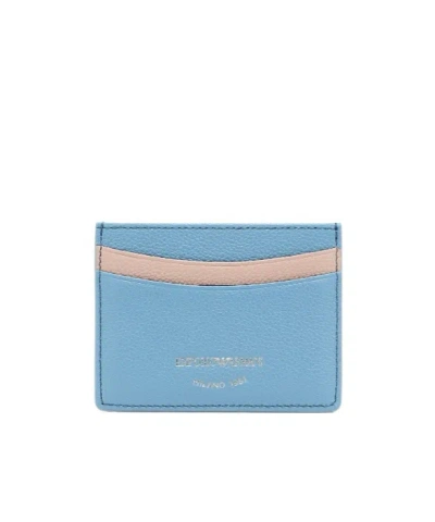 Emporio Armani Tumbled Leather Card Holder In Blue