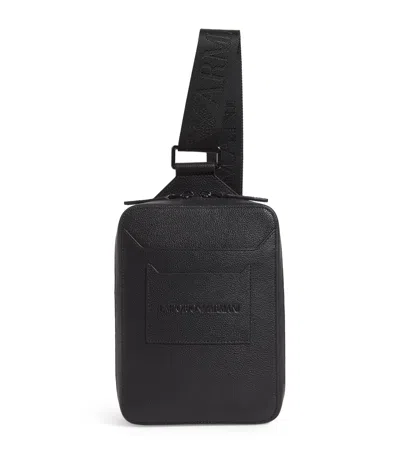 Emporio Armani Tumbled Leather Shoulder Bag In Black
