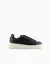 Emporio Armani Tumbled Leather Sneakers In Noir