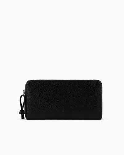 Emporio Armani Tumbled Leather Wallet With Wrap-around Zip In Black