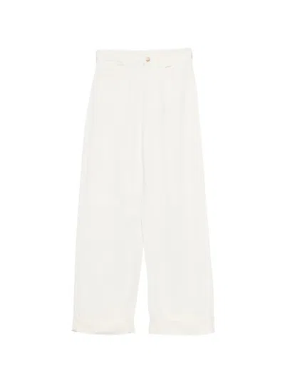 Emporio Armani Linen Blend Trousers Wide Leg Belt Loops In White