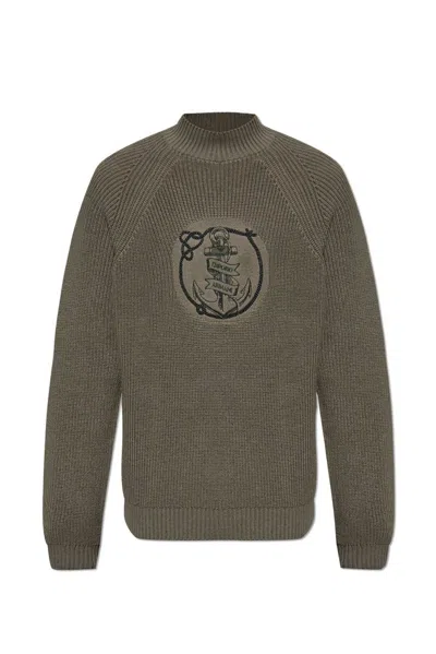 Emporio Armani Turtleneck With Embroidered Pattern In Green