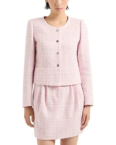 Emporio Armani Tweed Collarless Jacket In Pink