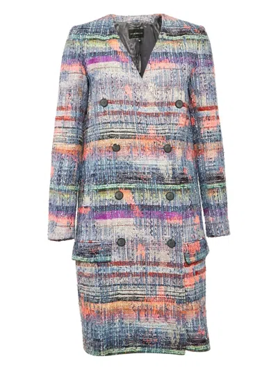 Pre-owned Emporio Armani Tweed Double-breasted Coat In Multi