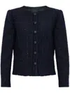Emporio Armani Tweed Short Blazer Jacket In Blue