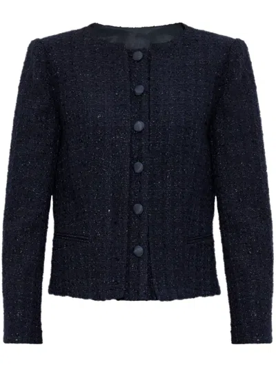 Emporio Armani Tweed Short Blazer Jacket In Black
