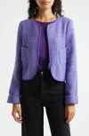 Emporio Armani Tweed Metallic Zip-up Jacket In Purple