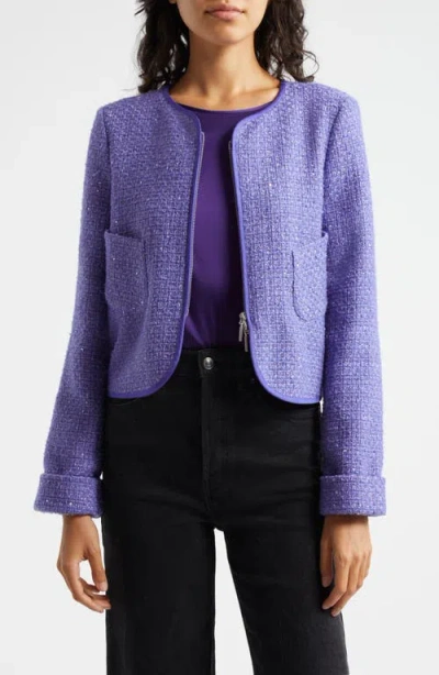 Emporio Armani Tweed Metallic Zip-up Jacket In Purple