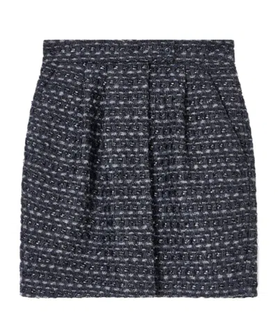 Emporio Armani Tweed Mini Straight Skirt In Blue