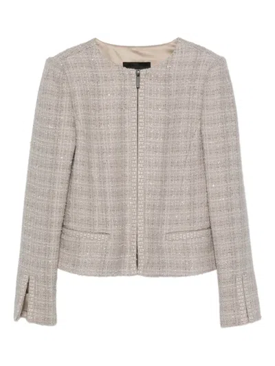 Emporio Armani Tweed Sequin-embellished Jacket In Neutral