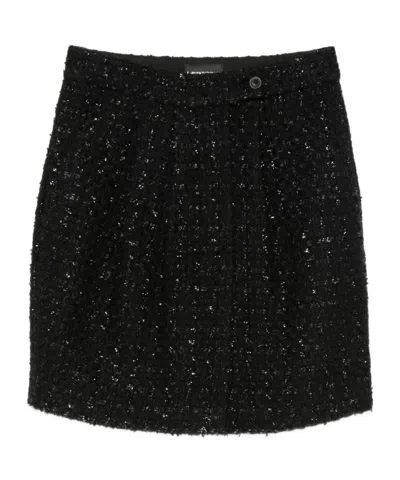 Emporio Armani Tweed Sequin Mini Skirt In Black