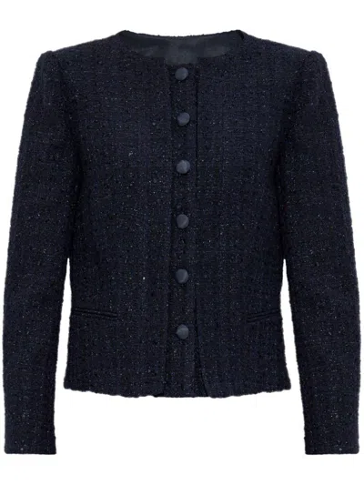 Emporio Armani Tweed Short Blazer Jacket In Navy