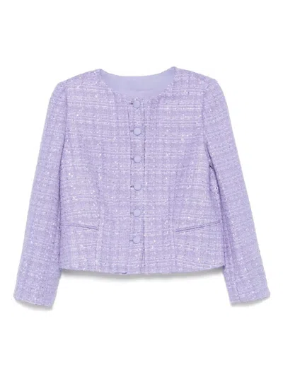 Emporio Armani Tweed Short Blazer Jacket In Purple