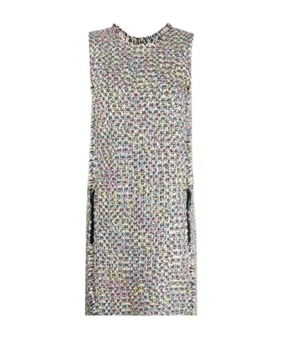 Emporio Armani Tweed Sleeveless Dress In Gray