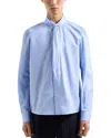Emporio Armani Twill Effect Striped Heavy Cotton Shirt With Tie In Blue White