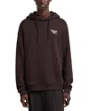 Emporio Armani Twill Hooded Sweatshirt With Playing Cards Print At Back In Brown