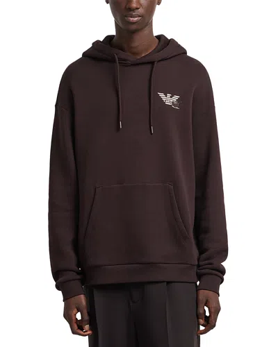Emporio Armani Twill Hooded Sweatshirt With Playing Cards Print At Back In Brown