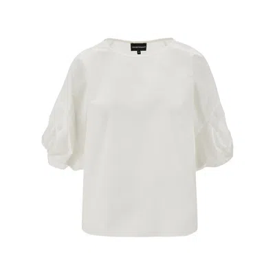 Emporio Armani Twisted Sleeves Poplin Blouse In White