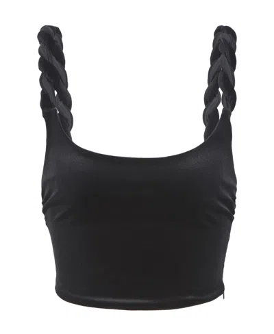 Emporio Armani Twisted-straps Velvet Cropped Top In Black