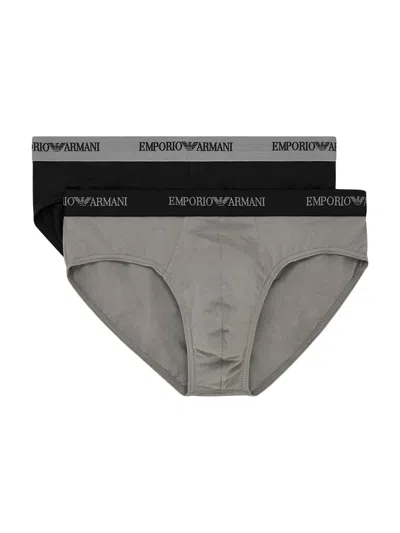 Emporio Armani Two Pack Hip Logo Band Briefs In Nero Grigio
