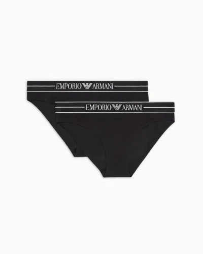Emporio Armani Two-pack Of Asv Organic-cotton Briefs With Logo Waistband In Black