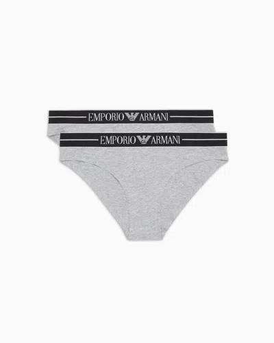 Emporio Armani Two-pack Of Asv Organic-cotton Briefs With Logo Waistband In Grey