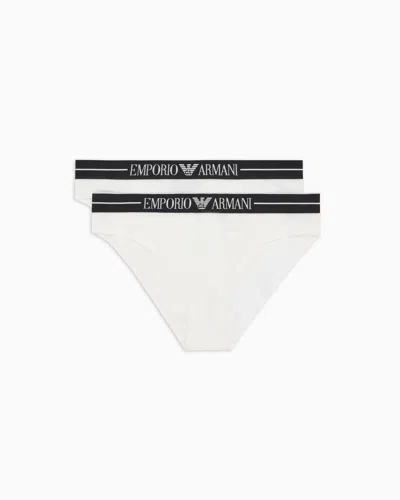 Emporio Armani Two-pack Of Asv Organic-cotton Briefs With Logo Waistband In White