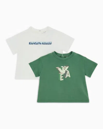 Emporio Armani Babies' Two-pack Of Jersey T-shirts With Graphic Design Logo Print In White