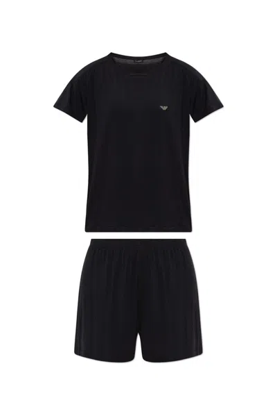 Emporio Armani Logo-embellished Pajama Set In Black