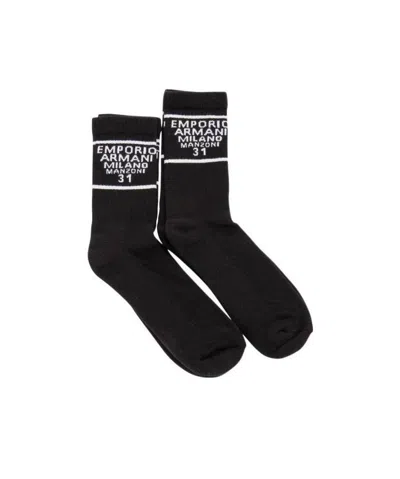 Emporio Armani Two Pieces Of Logo Decorated Socks In Black