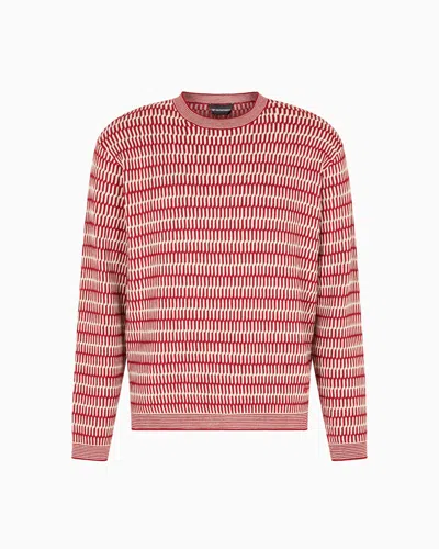 Emporio Armani Two-tone Embroidery-stitched Jacquard Virgin Wool Jumper In Red