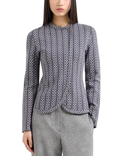 Emporio Armani Two Tone Jacquard Collarless Jacket In Solid Dark