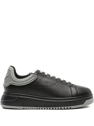 Emporio Armani Two-tone Leather Sneakers In Black