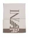 Emporio Armani Two-tone Logo Fringed Scarf In Neutral