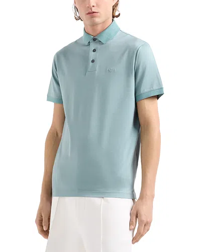 Emporio Armani Two Tone Micro Design Polo Shirt In Silver/mineral