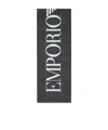 Emporio Armani Two-tone Wool-blend Scarf With Oversized Logo In Blue