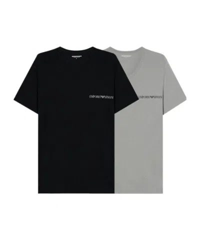 Emporio Armani Two-pack Of Core Logoband Jersey Loungewear T-shirts In Black/gray