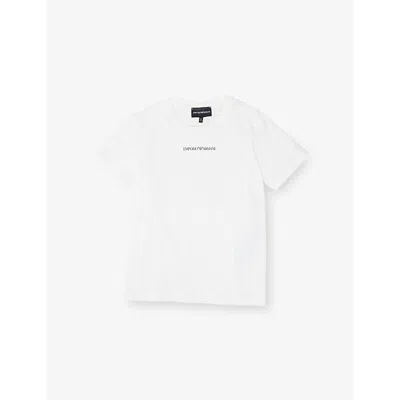 Emporio Armani Kids' Logo-print Crewneck Cotton T-shirt 4-16 In U0003 Off White / Wi