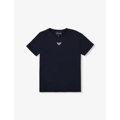 Emporio Armani Kids' Logo-print Crewneck Cotton T-shirt In Ub118 Navy /with Off