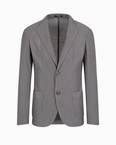 EMPORIO ARMANI ULTRA-LIGHTWEIGHT, VIRGIN-WOOL JACQUARD KNIT SINGLE-BREASTED JACKET