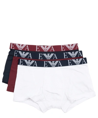 Emporio Armani Underwear Cotton Boxer In Bianco/marin/