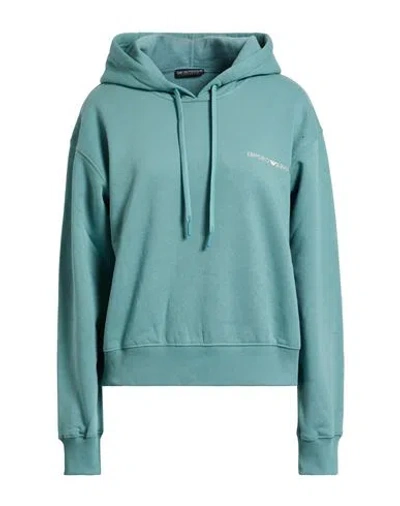 Emporio Armani Underwear Woman Sweatshirt Turquoise Size 4 Cotton, Polyester In Blue