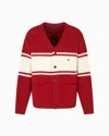 Emporio Armani V-neck Cardigan Made Of Plush-knit Virgin Wool In Red