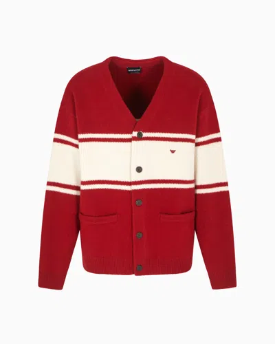 Emporio Armani V-neck Cardigan Made Of Plush-knit Virgin Wool In Red